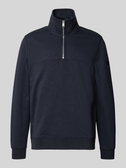 Productfoto, Regular Fit Sweatshirt uit pure katoen van Marc O'Polo, effen donkerblauw, opstaande kraag, lange mouwen, elastische boorden