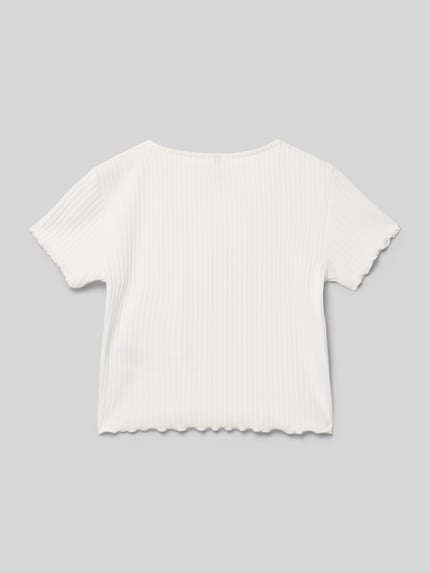 ONLY T-shirt o kroju regular fit z wykończeniem z falbanami model ‘NELLA’ Złamany biały 3