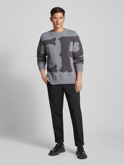 Elias Rumelis Strickpullover mit Label-Print Modell 'Laith' Mittelgrau 1