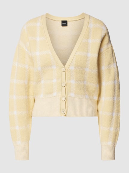 BOSS Cardigan mit Gitterkaro Modell 'Faite' Hellgelb 2