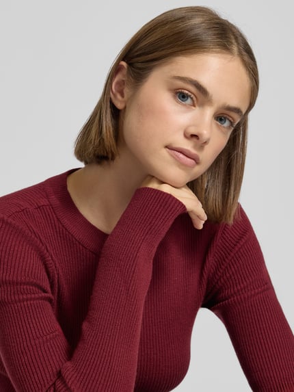 PIECES Slim fit gebreide pullover van viscosemix, model 'MIRA' Donkerrood - 3