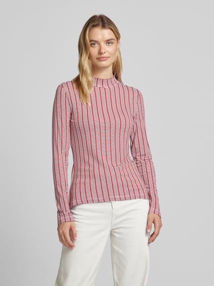 Tom Tailor Shaped Fit Langarmshirt aus Viskose-Mix mit Allover-Muster Rot 4