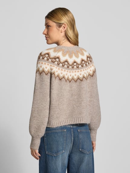 Christian Berg Woman Selection Strickjacke mit Norweger-Muster und Rundhalsausschnitt Taupe Melange 5