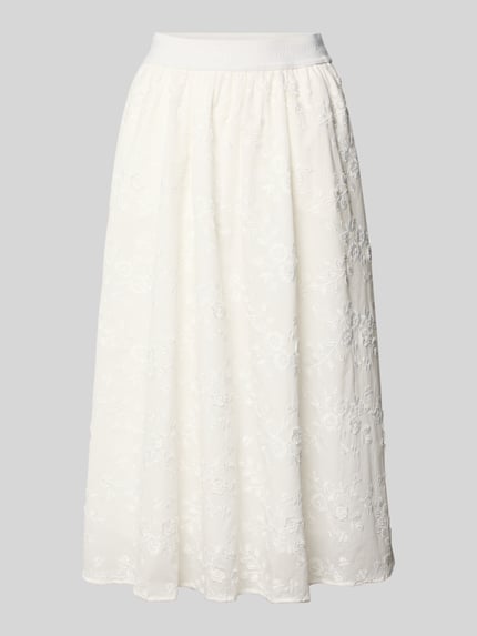 Productfoto, Midirock mit Stitchings van Milano Italy, witte A-lijn rok van katoenmix met elastische tailleband, subtiele stiksels, lengte 83 cm, taillewijdte 34 cm bij maat 36