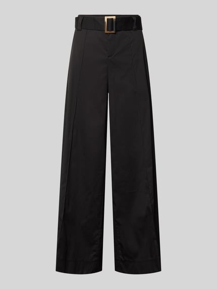 Productfoto, Wide Leg broek met riem model 'Carletta' van MAC dames, katoenmix met stretch, lengtenaden, kleur zwart, gladde structuur