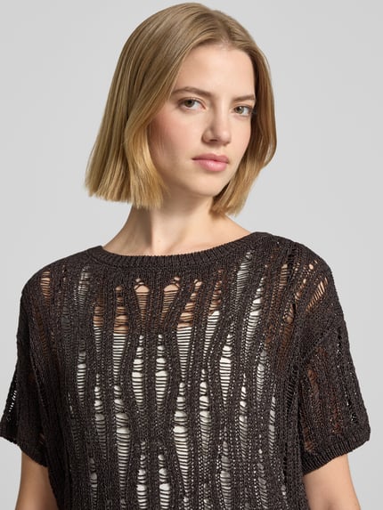 monari T-Shirt in semitransparentem Design Modell 'Ajour' Dunkelbraun 3