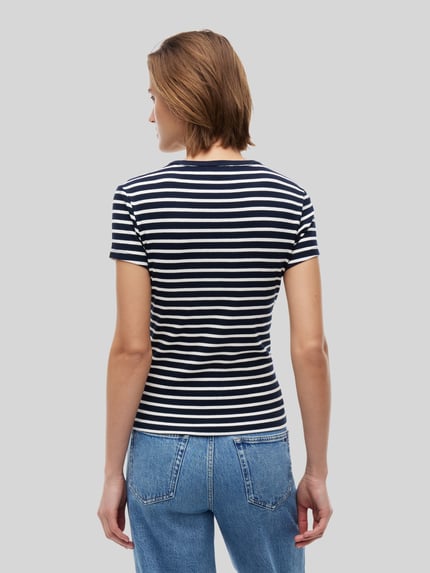 Tommy Jeans Slim Fit T-Shirt aus Baumwoll-Mix in Rippstrick Marine 5