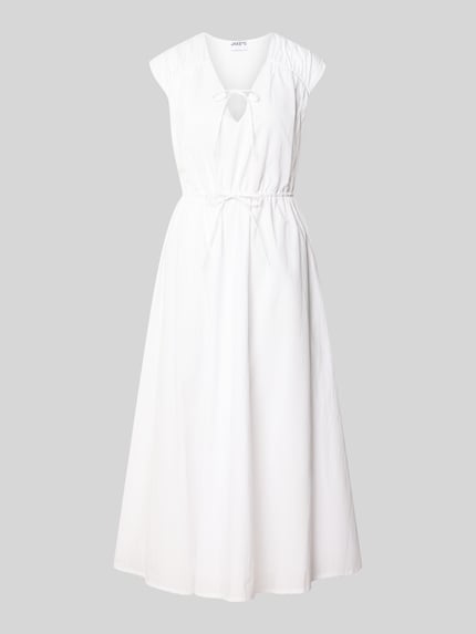 Produktfoto, Midikleid mit V-Ausschnitt und Schnürung von Jake*s Casual aus bawełna, linia a, długość tyłu w rozmiarze 36: 122 cm, szerokość w rozmiarze 36: 40 cm, kolor biały, gładka faktura