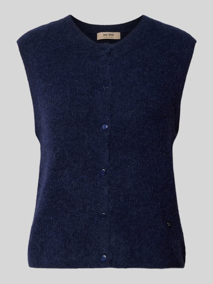 Produktfoto, Regular Fit Cardigan aus elastischem Alpaka-Mix mit Knopfleiste von MOS MOSH, dunkelblau, ärmellos, weiche Textur, Damen Cardigan