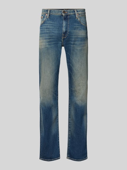 Produktfoto, Straight Fit Jeans im Used-Look Modell 'AIDEEN' von Replay, Baumwoll-Elasthan-Mix, blaue Waschung, sichtbare Abnutzungsdetails