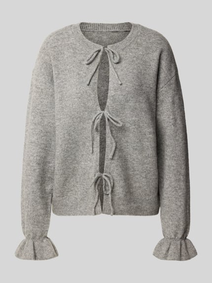 PIECES Strickjacke mit Schleifenverschluss Modell 'PCSALLY' Mittelgrau Melange 1