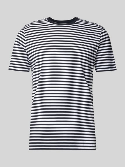 Produktfoto, Regular Fit T-Shirt Mit Logo-Stitching von Christian Berg Men, schwarz-weiß gestreift, reine Baumwolle, Rundhalsausschnitt.
