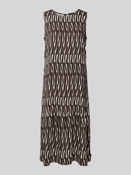 Produktfoto, Midikleid mit rückseitigem Schlüsselloch-Ausschnitt von OPUS in Schwarz-Weiß mit geradem Schnitt und grafischem Muster, reine Viskose.