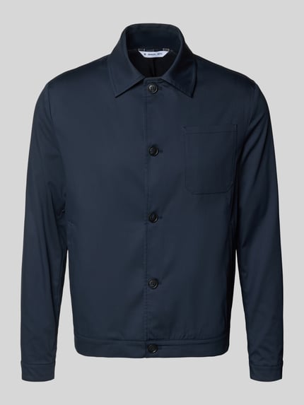 Produktfoto, Regular Fit Hemdjacke mit Brusttasche van Manuel Ritz, katoenmix met stretch, kentkraag, knoopsluiting, borstzak, ruglengte maat 50: 67 cm, heren, donkerblauw, glad oppervlak, rechte lijnen