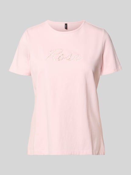 Productfoto, Regular Fit T-shirt uit puur katoen model 'MIRANDA' van Vero Moda in effen kleuren, ajourwerk applicatie, ronde hals, korte mouw, jersey materiaalverwerking.