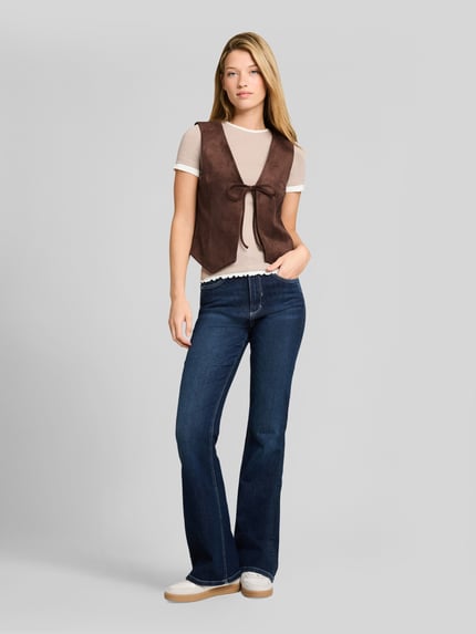 Tom Tailor Denim Slim Fit Weste mit Bindeband Dunkelbraun 1