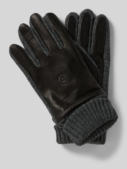 bugatti Handschuhe aus Leder-Textil-Mix mit Label-Detail Black 1