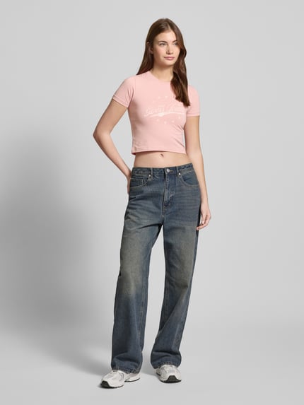 GUESS Jeans Kort T-shirt met labelprint Oudroze - 1