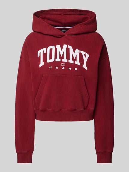 Tommy Jeans Cropped Hoodie mit Label-Print Modell 'VARSITY' Bordeaux 2