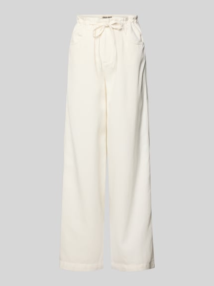 Productfoto, Hose aus Lyocell-Baumwoll-Mix mit Schnürung van Oui in wit, breed been, steekzakken, taillewijdte 44 cm, binnenbeenlengte 84 cm