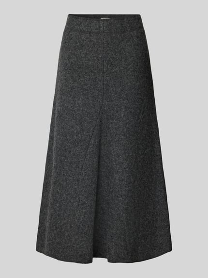 Produktfoto, Midirock aus Viskose-Baumwoll-Mix von Christian Berg Woman, dunkelgraue Farbe, A-Linie, sichtbare Teilungsnähte, glatte Textur