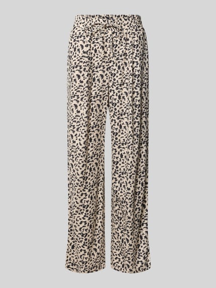 Produktfoto, Loose Fit Weite Hose aus Viskose-Leinen-Mix Modell 'JESMILO' von Vero Moda, Allover-Muster, beige-schwarz, elastischer Bund, Eingrifftaschen