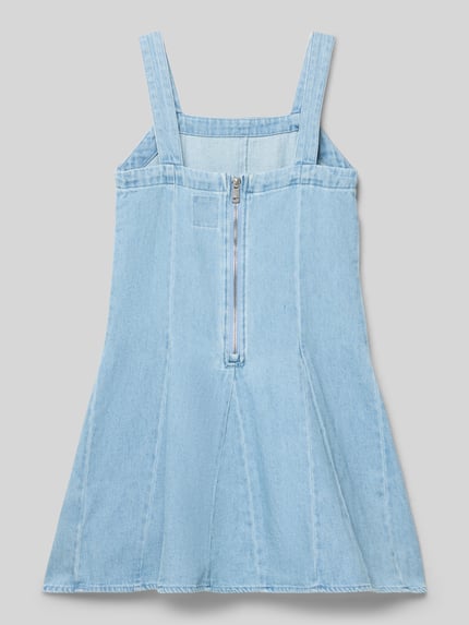 Productfoto, Ausgestelltes Jeanskleid aus reiner Baumwolle Modell 'GODET' van Levi’s® Kids, lichtblauw, uni, knielang, denim met stiksel, U-hals, labelstiksel, rits, brede bandjes, zuivere katoen