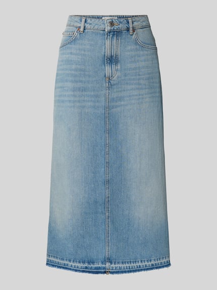 Productfoto, uitlopende jeansrok van pure katoen van Marc O'Polo in denim-optiek met label patch, nieten, ceintuurlussen, open zoom en 5-pocket-design