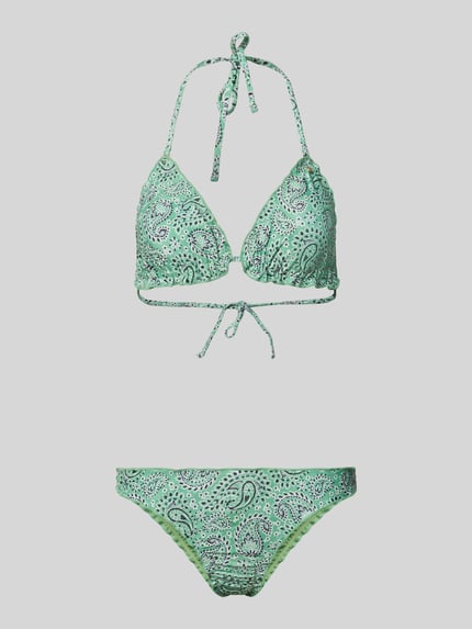 Produktfoto, Bikini-Set im Allover-Look Modell 'LIZ' von Shiwi, grün mit Paisley-Muster, Material-Mix mit Stretch-Anteil, körpernah