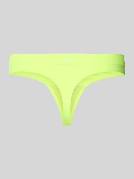 Productfoto, String mit Logo im 2er-Pack van PUMA, neon geel, elastische tailleband, nauwsluitende fit, stretchmix, dames string.