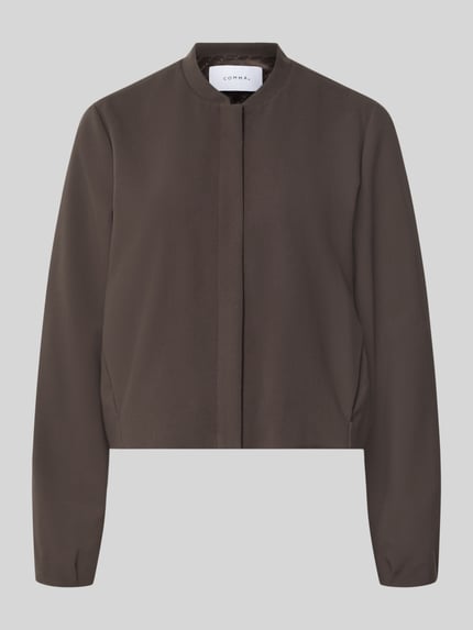 Produktfoto, Blouson mit Viskose-Anteil von COMMA in dunklem Braun, lockere Passform, Stehkragen, glatte Oberfläche, elastische Ärmelabschlüsse