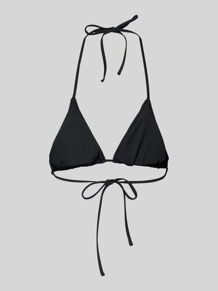 Produktfoto, Bikini-Oberteil mit rückseitiger Schnürung Modell 'BAOMI' von Pieces in Schwarz, Optik:Unifarben, Trägerform: Neckholder, ohne Bügel, Cup-Detail: Gefüttert, Herausnehmbare, Verschluss(Oberteil): Schnürverschluss