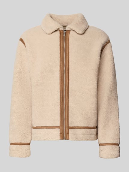 Produktfoto, Fleecejacke aus Teddyfell von MCNEAL in Beige mit braunen Details, Regular Fit, Umlegekragen, Reißverschluss, strukturierte Textur