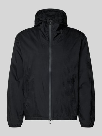 Produktfoto, Jacke mit Zweiwege-Reißverschluss von Emporio Armani in Schwarz, strukturierte Oberfläche, Kapuze, Reißverschlusstaschen, Regular Fit