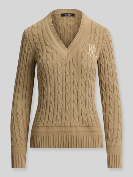 Lauren Ralph Lauren Regular Fit Pullover aus Baumwoll-Mix mit Logo-Stitching Hellbraun 2