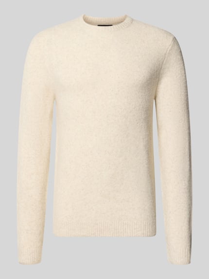 Produktfoto, Regular Fit Strickpullover aus elastischem Woll-Mix von JACK & JONES, kolor kremowy, wzór w kratę, wykończenia: elastyczne, mieszanka wełny, krój regular fit, wzór w kratę, długość tyłu w rozmiarze M: 70 cm, długość rękawów w rozmiarze M: 67 cm