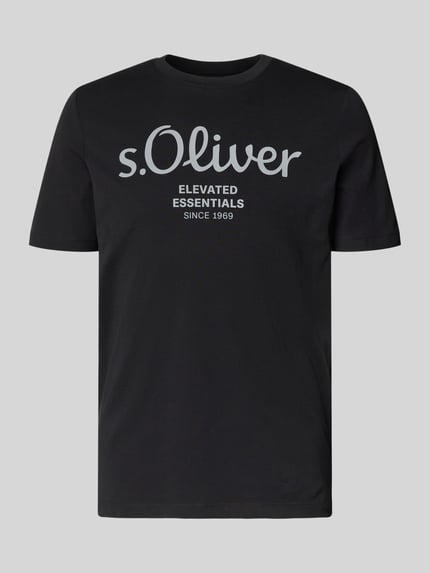 Produktfoto, czarny męski t-shirt Regular Fit T-Shirt aus reiner Baumwolle Modell 'BASIC TEE BIG LOGO' od s.Oliver RED LABEL, gładka tekstura