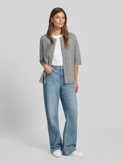 Samsøe Samsøe Strickjacke aus Woll-Mix mit 1/2-Arm Modell 'Saanoura' Hellgrau Melange 1