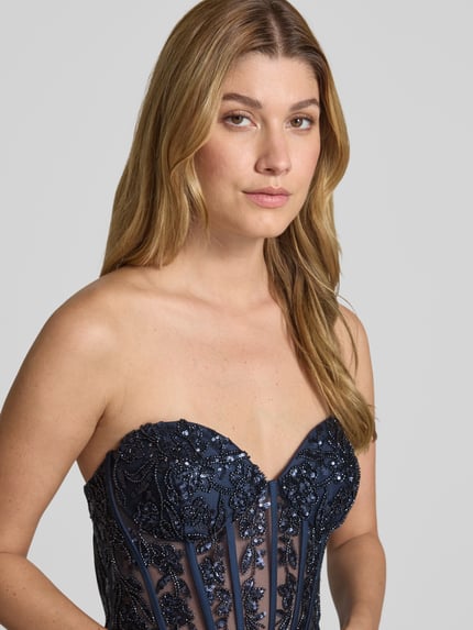 Laona Abendkleid mit Pailletten und Perlen Dunkelblau 3