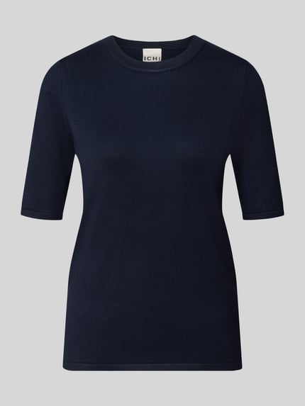 Produktfoto, Regular Fit Pullover in Strick-Optik Modell "LULS" von ICHI, dunkelblau, Kurzarm, Rundhalsausschnitt, Viskose-Mix
