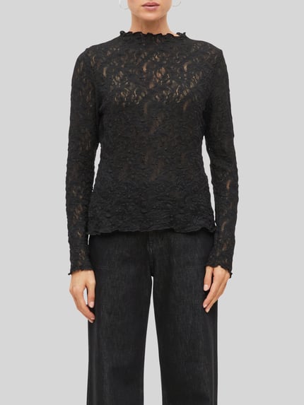 s.Oliver BLACK LABEL Langarmshirt mit Ausbrenner-Spitze Black 3