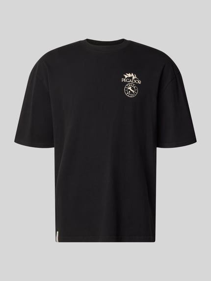 Productfoto, zwart Oversized T-shirt met rugprint model 'Pedroche' van Pegador, katoen, oversized fit, logo en motiefprint, ronde hals