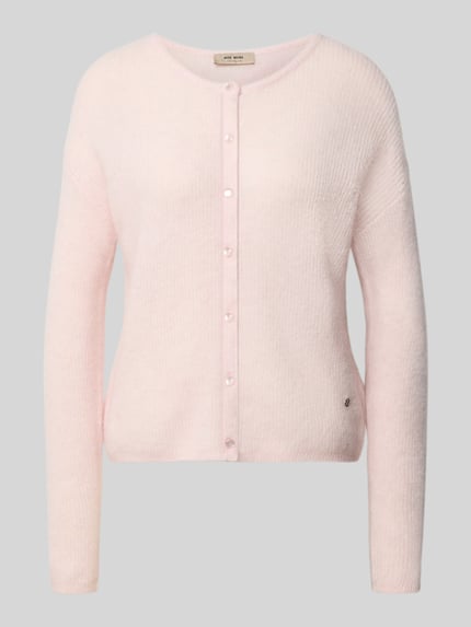 Produktfoto, Strickjacke aus Alpaka-Mix von MOS MOSH in zartem Rosaton mit geripptem Rundhalsausschnitt und Knopfleiste, lockere Passform