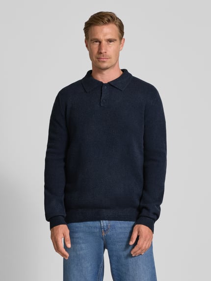 Forét Regular fit poloshirt van wolmix met knoopssluiting Donkerblauw - 4