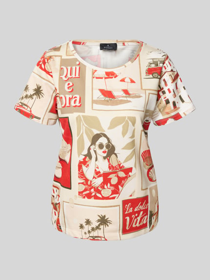 monari T-shirt z prążkowanym okrągłym dekoltem Jasnoczerwony 2