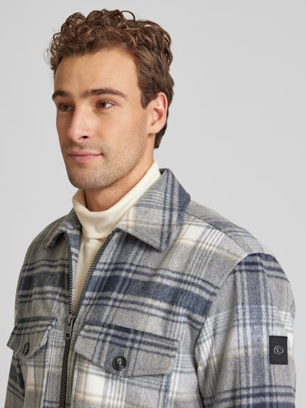 Tom Tailor Regular Fit Hemdjacke mit Woll-Anteil Hellgrau Melange 3