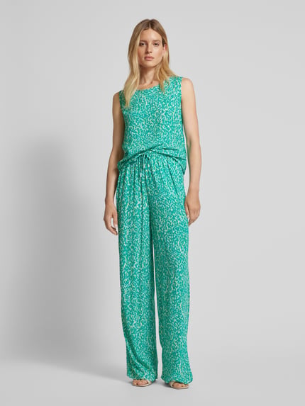 COMMA Flared stoffen broek met all-over motief Turquoise - 1