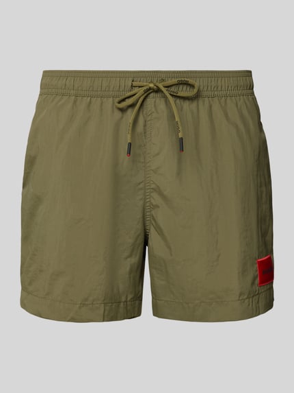 HUGO Badeshorts mit Label Patch Modell 'DOMINICA' Khaki 1