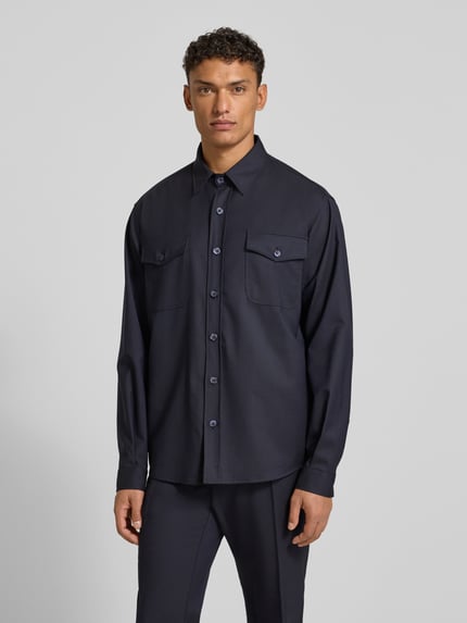 Cruna Regular fit overhemdjack van wolmix model 'Osaka' Marineblauw - 4