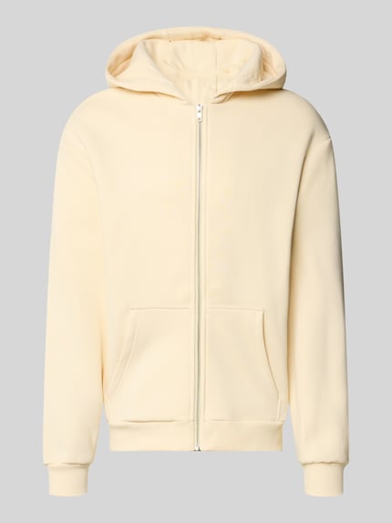 Produktfoto, Regular Fit Strickjacke aus Baumwoll-Mix mit Kapuze von URBAN CLASSICS, mieszanka bawełny, krój regular fit, kieszeń kangurka, kaptur, Długość tyłu w rozmiarze M: 70 cm, Długość rękawów w rozmiarze M: 64 cm, kremowy kolor, gładka faktura